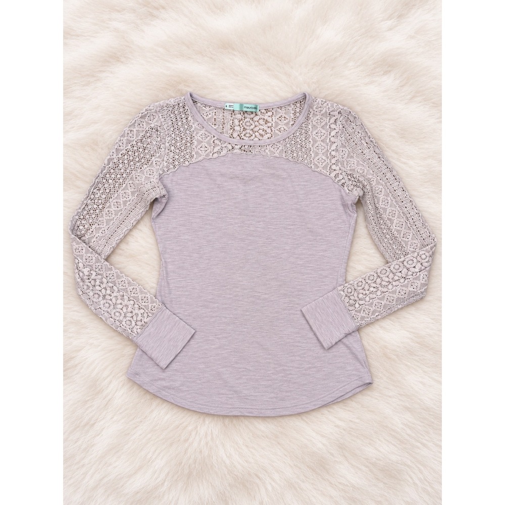 Maurices Lavender Crochet Lace Sleeve Top Boho Floral Long Sleeve Purple S